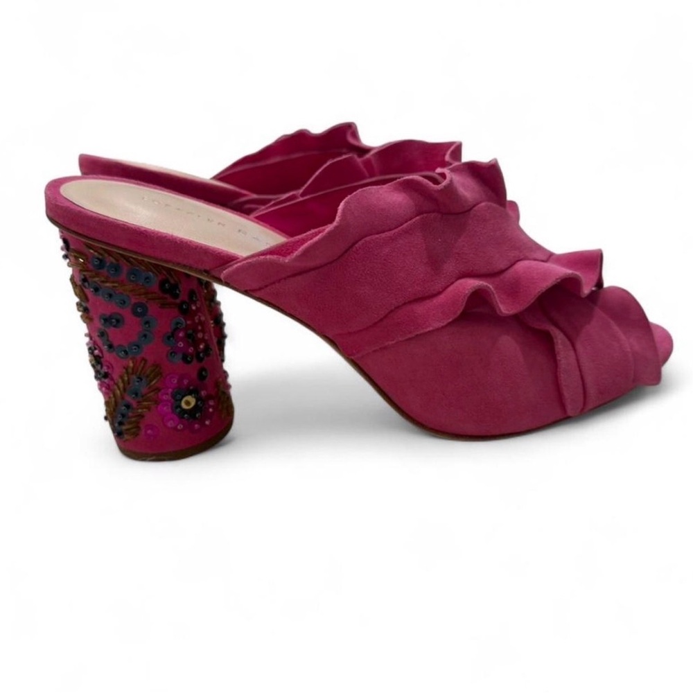 Loeffler Randall Raspberry Ruffle Beaded Block Heel Mules